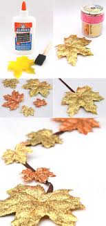 Girlande Selber Machen Schwammpinsel Kleber Glitzer Braun Schleife Wanddeko Basteln Mit Blatter Basteln Herbst Winter Basteln Herbst