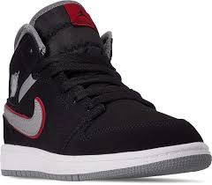 Nike Air Jordan 1 Mid Black Particle Grey White Nike Little Kids Air Jordan 1 Mid Basketball Shoes Air Jordans Sneakers Basketball Shoes