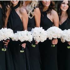 Loving These Black Bridesmaid Dresses With White Bouquets Bridesmaid Bouquet White Black Bridesmaid Dresses White Bridesmaid