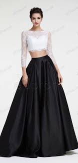 Black And White Long Sleeve Gown Black And White Ball Gown Two Piece Prom Dresses Long Sleeves Prom Dresses Long With Sleeves White Ball Gowns White Prom Dress Long