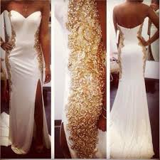 White And Gold Embellishment Wedding Reception Dress Gold Prom Dresses Prom Dresses Long White Dress