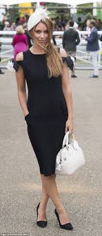 Una Healy Joins Made In Chelsea S James Dumore At Goodwood Fitted Black Dress Cream Fascinator Chelsea James