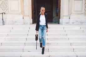 Black Ankle Boots With Blue Jeans Janni Deler White Shirt Black Blazer Blue Jeans Ankle Boots Outfit Fashion Clothes Black Shirt