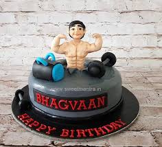 Personalized Birthday Cakes For Men With Name Gym Theme Customized Designer Fondant Cake With 3d Body Builder Figurine At Pune Birthday Cake For Boyfriend Gym Cake Cake For Boyfriend