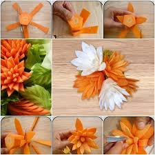 How To Diy Pretty Carrot Flowers For Dish Garnish Obst Und Gemuse Obst Schnitzarbeiten Und Gemuseschnitzen