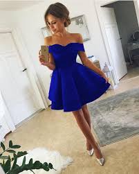 Short Satin V Neck Off The Shoulder Homecoming Dresses Royal Blue Homecoming Dresses Homecoming Dresses Short Blue Homecoming Dresses