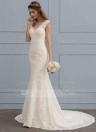 Us 239 00 Trumpet Mermaid V Neck Court Train Lace Wedding Dress Jj S House Wedding Dresses Lace Wedding Dress Patterns Wedding Dresses With Straps