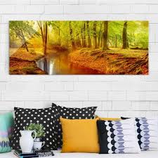 Glasbild Herbstwald Panorama Quer Waldbild Glas Glasbilder Bilder Dekoration Wald Bilder