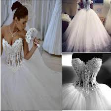 Sparkly Crystal Ball Gown Corset Wedding Dress With Beading Sweetheart Tulle Princess Bridal Ball Gown Wedding Dress Wedding Dresses Corset Ball Gowns Wedding