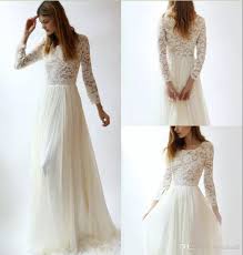 Discount Vintage Modest Wedding Dresses With Long Sleeves Bohemian Lace Chiffon Wedding Gowns 201 Boho Bridal Dress Modest Wedding Dresses Wedding Dress Brands