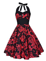 Christmas Dress Red And Black Dress Red Rose Dress Floral Dress Vintage Rockabilly Dress Gothic Dress Pinup Dress 50s Swing Party Dress In 2020 Vintage Rockabilly Dress Red Rose Dress Vintage