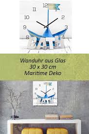 Wanduhr Glas 30x30cm Glasuhr Uhr Glasbild Bath Bad Maritim Blau Boot Maritim Wanduhr Glas Und Glasbilder