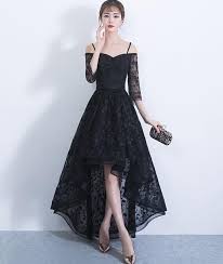 Black V Neck Chiffon Beaded Long Prom Dress Evening Dress High Low Bridesmaid Dresses Black Lace Bridesmaid Dress High Low Prom Dresses