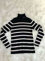 Black And White Striped Turtleneck Sweater Lauren Ralph Lauren Stripe Turtleneck Ribbed Knit Sweater Slim Fit Size M Ebay In 2020 Womens Stripes Striped Turtleneck Long Sleeve Knit Tops