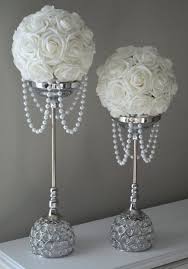 White Flower Ball With Draping Pearls Wedding Decor Bridal Shower Flower Girl Choose Your Ros White Wedding Centerpieces Wedding Decor Elegant Flower Ball