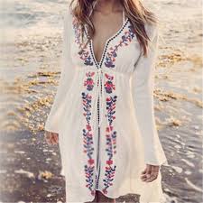 Our Long Sleeve Cover Up Is Cool And Casual With Pretty Floral Embroidery And Feminine Styling Rayon M White Boho Dress Beachwear For Women Beach Wear Dresses