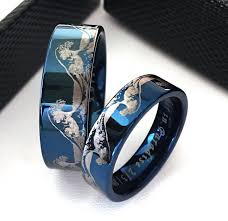 Matching Black And Blue Wedding Rings Matching Rings Set Tungsten Wedding Band Wave Ring Ocean Etsy Matching Ring Set Matching Wedding Rings Ocean Ring