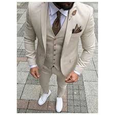 Custom Made Groomsmen Beige Groom Tuxedos Notch Lapel Men Suits Weddin Sheheonline Manner Anzug Anzug Hochzeit Mann Anzug Hochzeit
