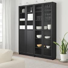 Black Bookshelf With Glass Doors Billy Oxberg Bookcase With Panel Glass Doors Black Brown Glass 63x11 3 4x79 1 2 Ikea Glass Bookcase Glass Door Bookcase With Glass Doors