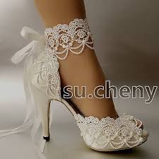 Su Cheny 3 4 Heel White Ivory Satin Lace Ribbon Peep Toe Wedding Bridal Shoes Ebay Bridal Shoes White Wedding Shoes Wedding Shoes