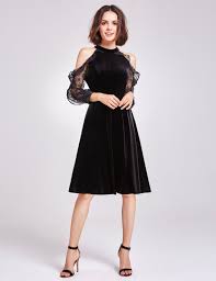 Alisa Pan Cold Shoulder Velvet Party Dress Knee Length Cocktail Dress Black Short Dress Party Dresses With Sleeves