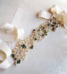 Gold And Emerald Green Bridal Belt Vintage Wedding Swarovski Crystal Bridal Sash One Of A Kind Hand Bea In 2020 Bridal Headbands Vintage Bridal Headband Bridal Belt