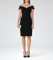 Haddi Black Off The Shoulder Dress Reiss The Haddi Off The Shoulder Dress In Black Plays Its Part In Our Iconic Dresses Collection And Is Available To Buy O