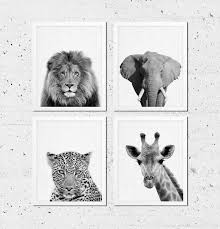 Black And White Animal Prints For Baby Nursery Safari Animals Print Animals Print Set Of 4 Lion Giraffe Elephant Leopard Black White Photo Nursery Kids Baby Room Decor Printable Art Safari Animal Prints Custom Nursery Art Baby Room Decor