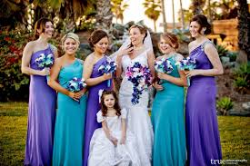 Keri S Bridemaids Bouquets Aqua Hydrangeas Blue Violet Mo Etsy In 2020 Blue Orchid Wedding Turquoise Bridesmaid Dresses Blue Purple Wedding