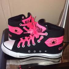 Black And Pink Converse High Tops Neon Pink And Black Converse Chuck Taylor High Top Pink Converse Converse Shoes Black Converse