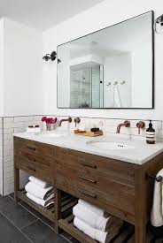Mount A Large Black Vanity Mirror Over A Restoration Hardware Printmaker S Double Washstand Topped With Bathroom Vanity Bathroom Vanity Mirror Restroom Remodel