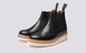 Black Boots White Sole Womens Chelsea Boot In Black Calf Leather With A White Wedge Sole Alice Grenson Shoes Three Quarter View Chelsea Boots Women Chelsea Boots Boots