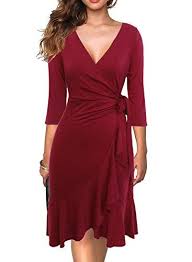 Berydress Women S Vintage V Neck 3 4 Sleeve Faux Wrap Bel Https Www Amazon Com Dp B07md75qkd Ref Cm Sw R Womens Wrap Dress Wrap Dress Knee Length Dresses