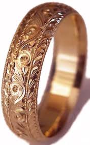 Men S 14k Gold Wedding Ring 6mm Hand Engraved Made To Etsy Pink Gold Wedding Rings 14k Gold Wedding Ring Gold Wedding Rings