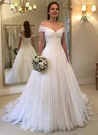 Simple A Line Off The Shoulder Wedding Dresses Ruched Tulle Bridal Gowns Bridal Dresses Uk Bridal Dresses Formal Dresses For Weddings