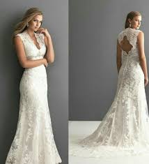 Allure Wedding Dress Keyhole Back Lace Bridal Gowns With Long Train Applique Sequin A Line V Neckline Allure Bridal Lace Wedding Dresses Keyhole Wedding Dress