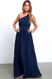 Looking Glass Navy Blue One Shoulder Maxi Dress In 2020 Navy Blue Bridesmaid Dresses One Shoulder Prom Dress Blue Bridesmaid Dresses