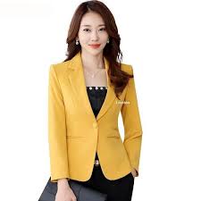 Black And Yellow Suits For Ladies Lenshin Yellow Blazer Straight And Smooth Jacket Office Lady Style Coat Business Formal Wear Candy Color Office Fashion Women Blazer Jackets For Women Business Women Blazer