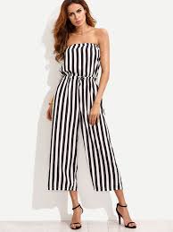 Black And White Striped Jumpsuit Outfit Ideas Vertical Striped Drawstring Bandeau Jumpsuit Bandeau Jumpsuit Jumpsuits For Women Long Jumpsuits