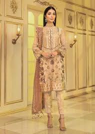 Chiffon Embroidered Women Eid Dress 2020 In Dune Beige Color P2488 In 2020 Chiffon Collection Pakistani Formal Dresses Pakistani Dresses Online