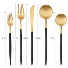 Black And Gold Kitchen Utensils Matte Gold Silverware Set With Black Handle To View Further For This Item Visit The Image Link It Is An Affili In 2020 Silverware Set Gold Silverware Utensil Set