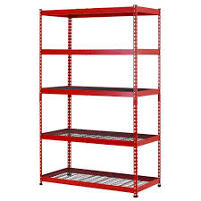 Husky 48 In W X 78 In H X 24 In D Red Black Steel 5 Shelf Garage Shelving Unit Mr482478w5 R Garage Shelving Units Garage Shelving Garage Storage Shelves