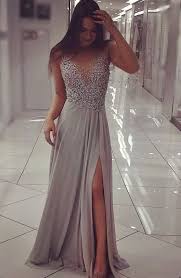 Front Split Prom Dresses Beading Prom Dress Silver Gray Prom Dresses Chiffon Prom Dress Long Prom Dresses Prom Dresses For Teens Modest Prom Dress Elegat Evenin Prom Dresses Sleeveless Grey Prom Dress Prom Dresses