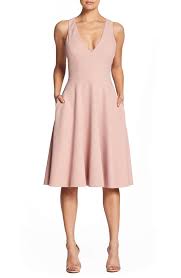 Dress The Population Catalina Tea Length Fit Flare Dress Main Color Blush Fit And Flare Cocktail Dress Pink Dress Outfits Blush Pink Dress Outfit