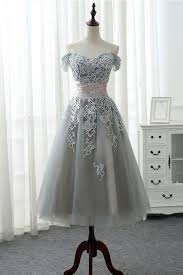 Grey Vintage Style Tea Length Off Shoulder Party Dress Beautiful Formal Dresses Vestidos Vestido Lindo Roupas Chique