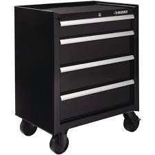 Husky 26 In W 4 Drawer Rolling Cabinet Tool Box Chest In Gloss Black Hkst98066bk The Home Depot Box Chest Tool Box Tool Chest