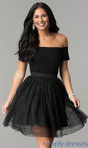 Black Off The Shoulder Short Prom Dress With Glitter Cute Short Prom Dresses Cute Formal Dresses Prom Girl Dresses