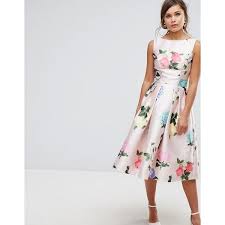 Chi Chi London Printed Satin Midi Dress 105 Liked On Polyvore Featuring Dresses Midi Dress Summer Midi Dress Party Fit And Flare Cocktail Dress