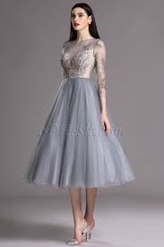 Grey Tea Length Party Cocktail Dress With Embroidery 04162208 Gray Cocktail Dress Cocktail Dress Classy Grey Party Dresses