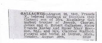Francis Xavier Gallagher 1914 1948 Find A Grave Memorial Francis Xavier Grave Memorials Memories